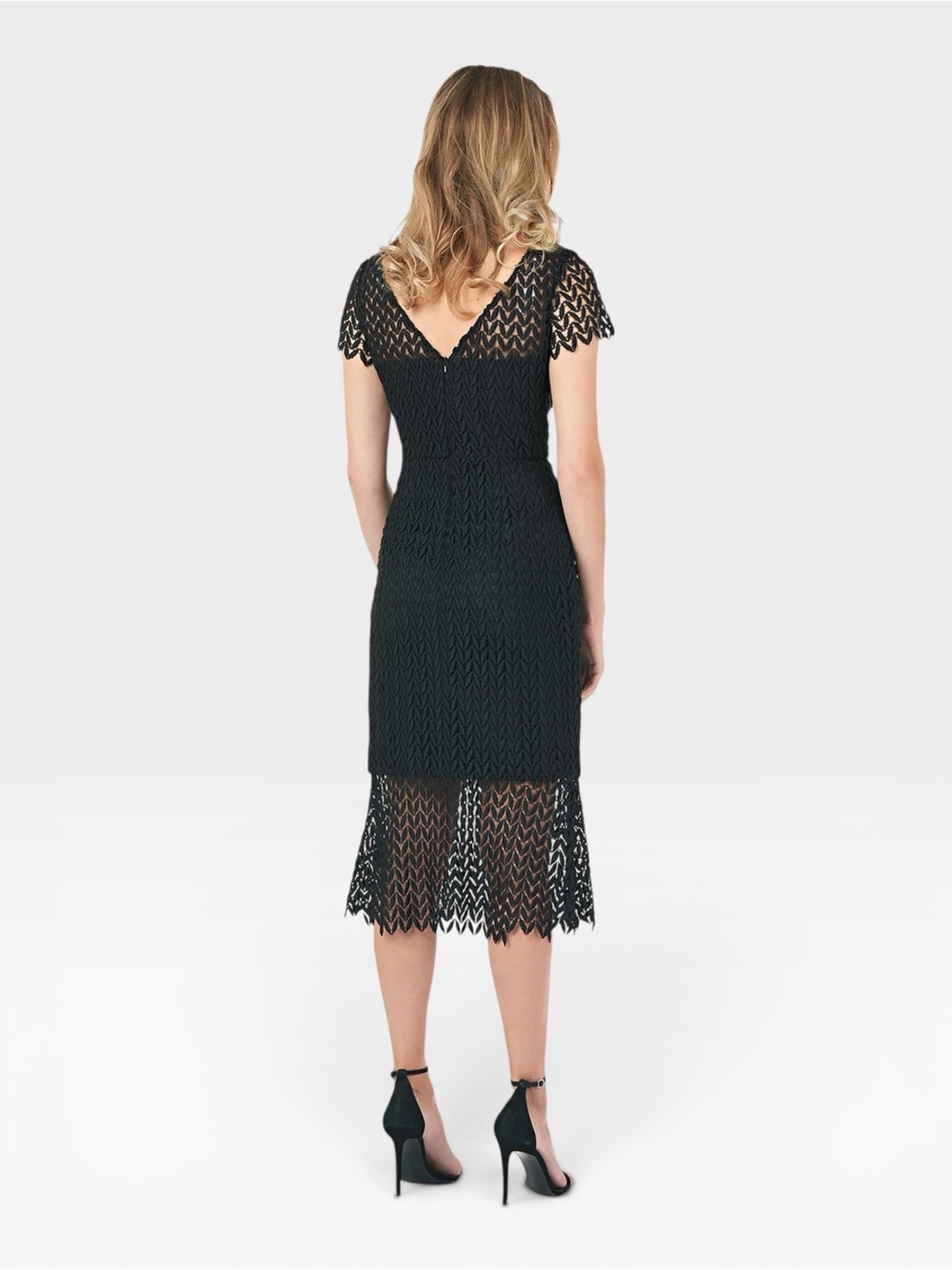 NWT Kay Unger Tatum Short Sleeve Lace Midi Cocktail Dress SIZE 2 - Picture 2 of 12
